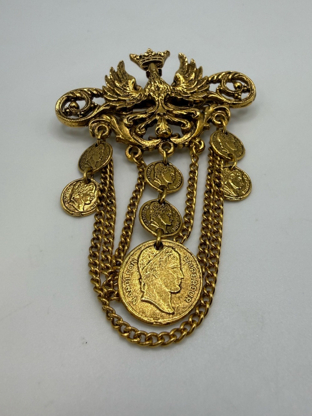 Arthur Pepper ART Eagle Chatelaine Napoleon Coin Dangle Brooch Vintage